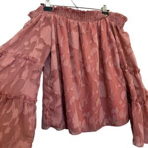 NWT Coquette Top Off Shoulder Dainty Size L Flare Sleeve Boho HippieChic Flowing